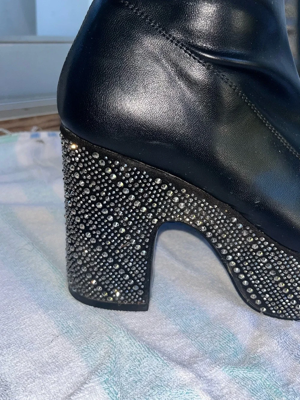 Azalea Wang black rhinestoned boots
